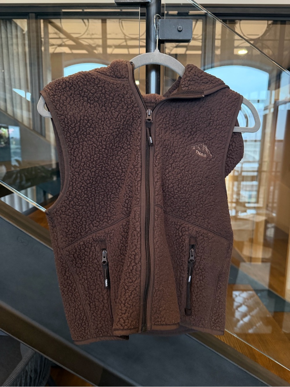 Aritzia TNA Polartec Brown Sherpa Fleece Vest Hoodie
